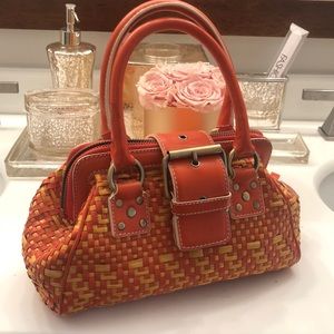 Cynthia Rowley Small Satchel Basketweave Bowler Bag Orange Yellow